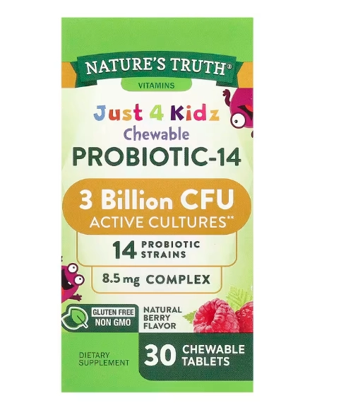 Probiótico-14 Just 4 Kidz, 3 Bilhões de UFC, 30 Comprimidos Mastigáveis, Nature's Truth