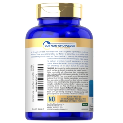 Enzimas Digestivas com Probióticos e Prebióticos, 4 Bilhões de UFCs, 180 Cápsulas, Carlyle