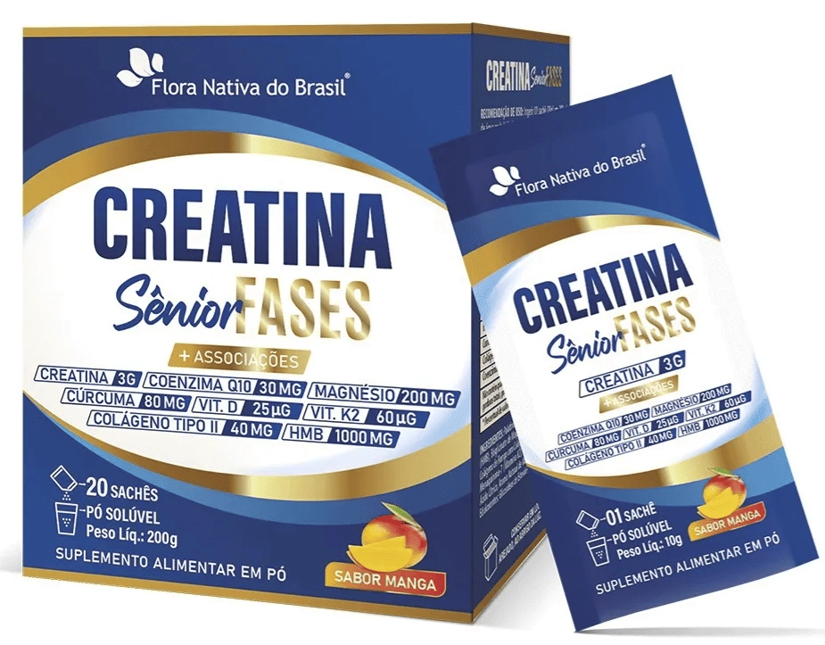 Creatina Sênior Fases, 20 Sachês Sabor Manga, Flora Nativa