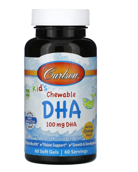 DHA Kids 100mg, 60 Cápsulas mastigável, Sabor Laranja Explosiva, Carlson