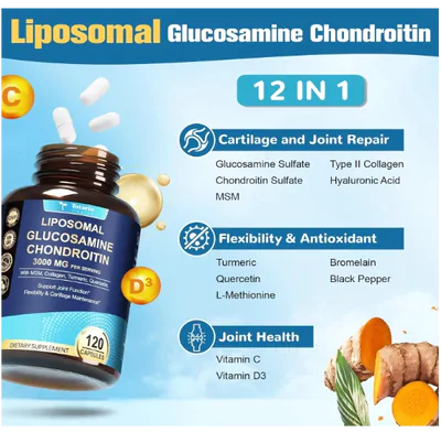 Liposomal, Glucosamina Condroitina com MSM e Colágeno 3000mg, 120 Cápsulas, Totaria Health