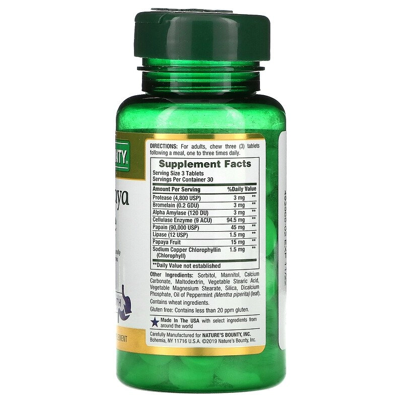 Super Papaya Enzyme, 15mg, 90 comprimidos mastigáveis, Natures Bounty