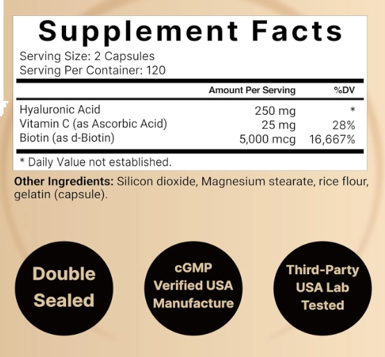 Ácido Hialurónico 250mg, Com Vitamina C, 200 cápsulas, NatureBell