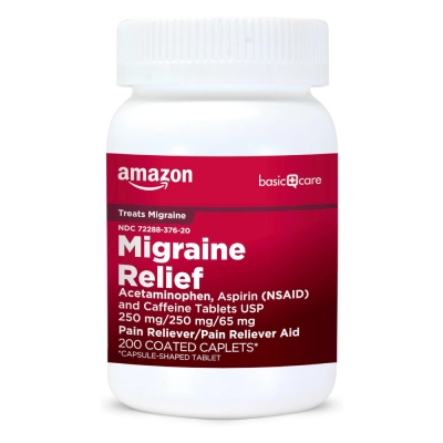 Migraine Relief, Combate a Enxaqueca, 200 Comprimidos, Amazon Basic Care