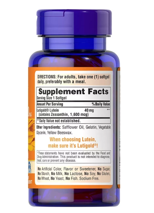Luteína 40mg com Zeaxantina, 120 Softgels, Puritan's Pride