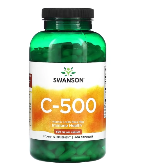 Vitamina C-500, com Rosa Mosqueta, 500mg, 400 Cápsulas, Swanson