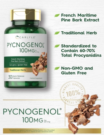 Pycnogenol 100mg, Com Casca de Pinheiro Marítimo,  30 Cápsulas, Carlyle