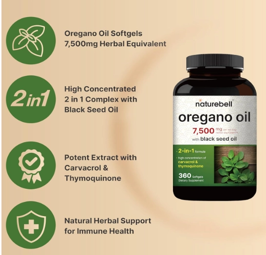 Oregano Oil 7500mg, 360 Cápsulas, NatureBell