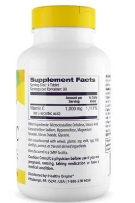 Vitamina C 1000mg, 90 comprimidos, Healthy Origins
