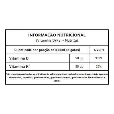 Vitamina D3+k2 Em Gotas, Sabor Limão e Menta, 20ml - Nutrify