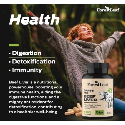 Grass Fed &amp; Pasture Raised 3000mg, Beef Liver, 180 Cápsulas, ForestLeaf