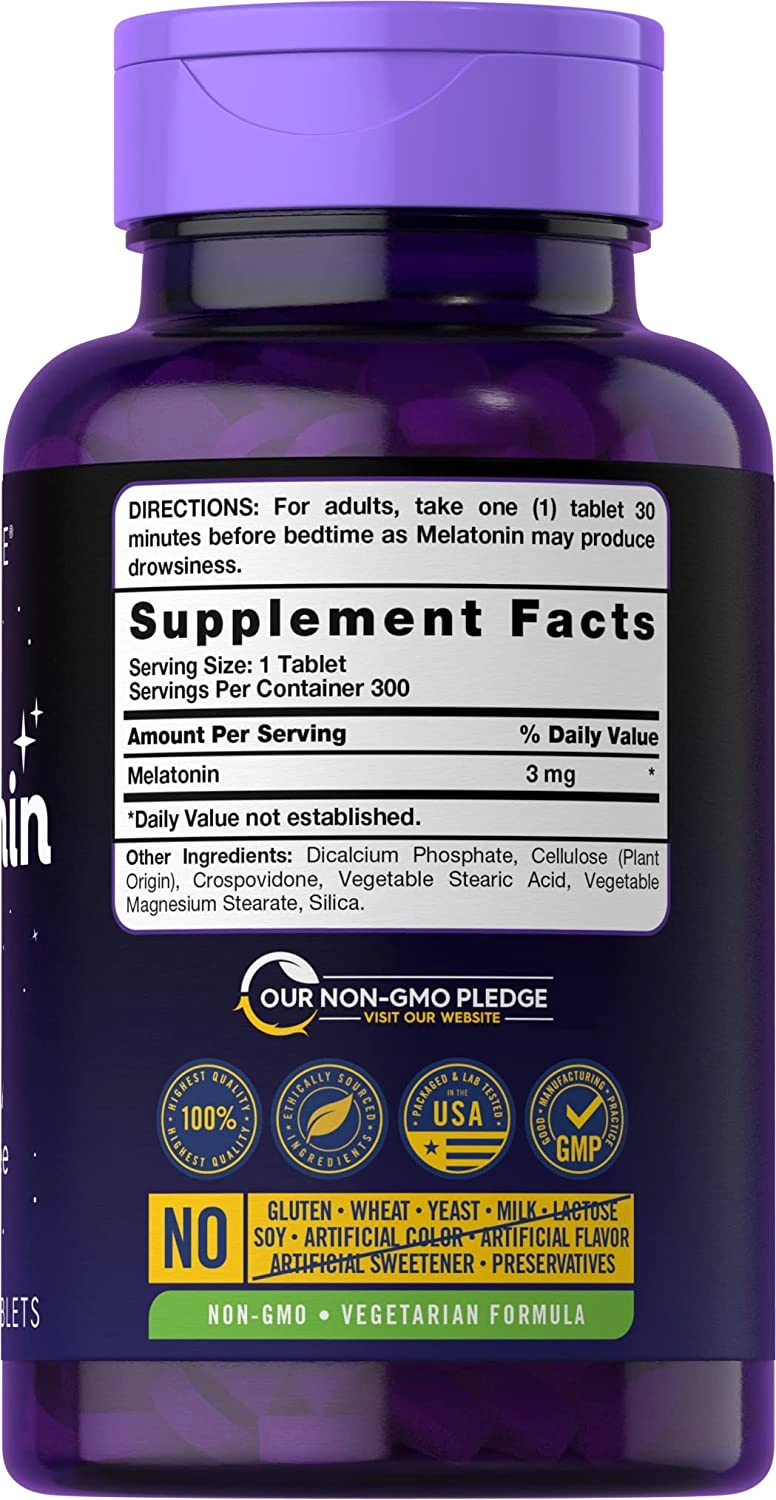 Melatonina, 3mg, 300 comprimidos, Carlyle