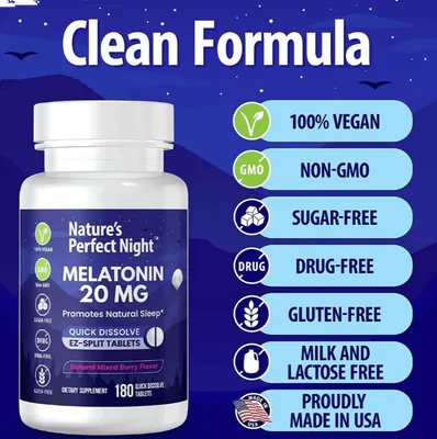 Melatonina 20mg, 180 Comprimidos Sublinguais, Natures Perfect Night