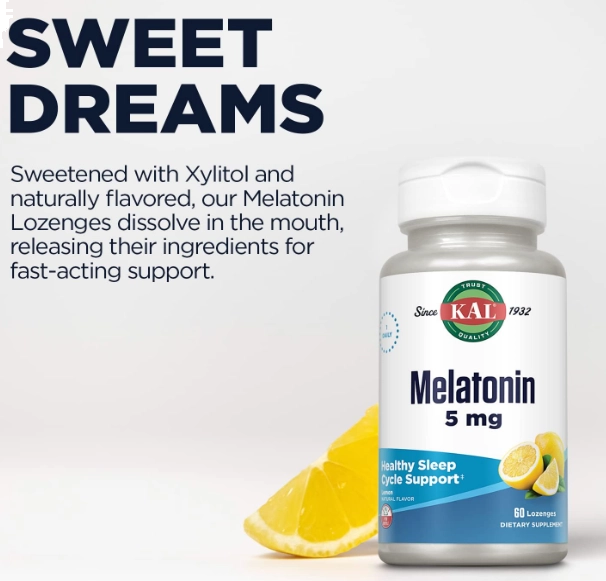 Melatonina 5mg com Vitamina B6, Pastilhas sabor limão, KAL