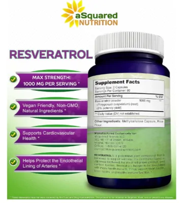 Resveratrol 100% Natural, 1000mg, 180 Cápsulas, aSquared Nutrition
