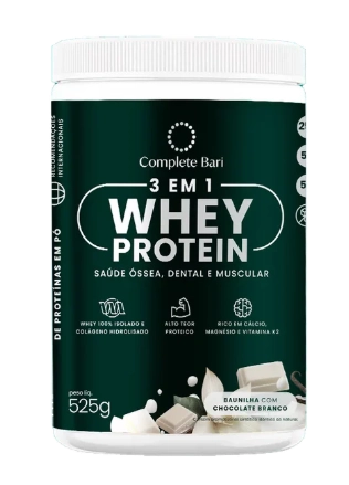 Whey Isolado 3 em 1, 525g Sabor Baunilha com Chocolate Branco, Complete Bari