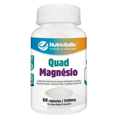 Quad Magnésio, (Dimalato, Taurato , Citrato, Bisglicinato) 1500mg,  60 Cápsulas, Nutrivitalle