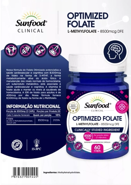 Optimized Folate, 8500mcg, 60 Cápsulas, Sunfood