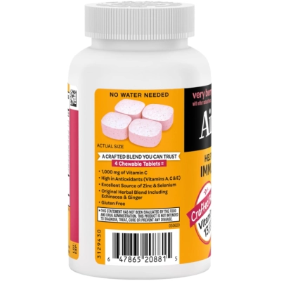 Vitamina C 1000mg, Reforço Imunológico com Vitaminas, Zinco, Selênio e Gengibre, 116  Comprimidos Mastigáveis, Airborne 