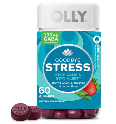 Goodbye Stress, com Gaba, L-Teanina e Erva-cidreira, 60 Gomas Sabor Morango, OLLY