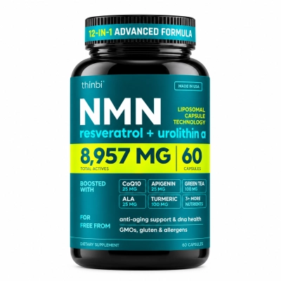 NAD+  8,957mg Lipossomal Com Resveratrol e Urolitina A, 60 Cápsulas, Thinbi