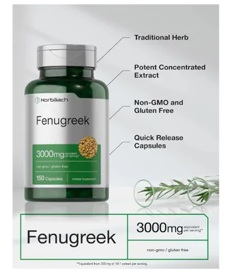 Fenugreek, Feno Grego 3000mg, 150 Cápsulas, Horbaach