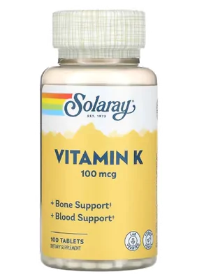 Vitamina K, 100mcg, 100 comprimidos, Solaray