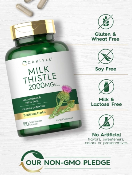 Milk Thistle, Complexo de Cardo Mariano, 2000mg, 180 Cápsulas, Carlyle