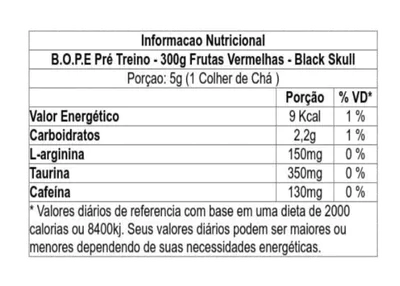 Pré Treino B.O.P.E, 300g, Sabor Frutas Vermelhas, Black Skull
