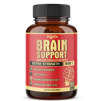 Brain Support, Suplemento 9 em 1 para Suporte Cerebral, Com Ashwagandha, Gotu Kola e Bacopa, 90 Cápsulas, Agobi