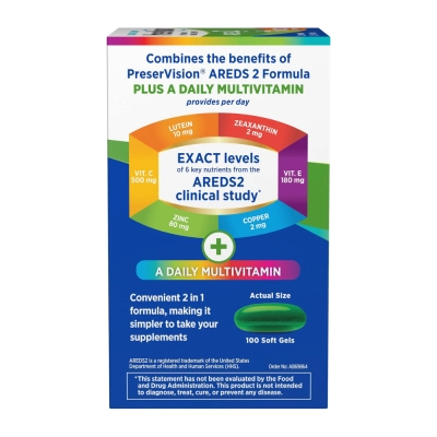 PreserVision AREDS 2, Fórmula com Luteína e Zeaxantina, Multivitaminico, 100 Softgels, Bausch & Lomb