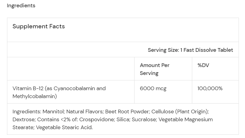 Ultra B-12,  6000mcg, 30  Comprimidos Natural Berry, Sundance
