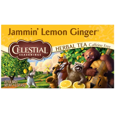 Chá de Ervas Sem Cafeína, Jammin' Limão e Gengibre, 20 saquinhos, 45g, Celestial Seasonings
