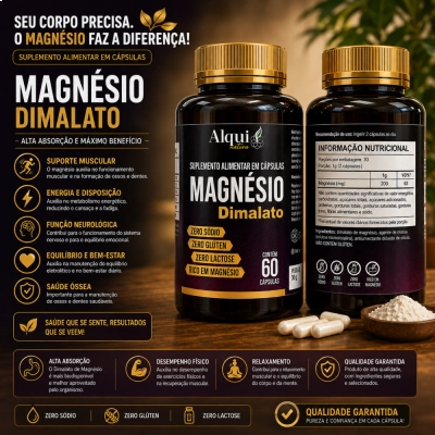Magnésio Dimalato, Disposição, Recuperação Muscular e Bem-Estar Diário, 60 Cápsulas, Alquimia