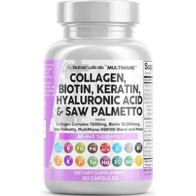 MultiMane Colágeno 1000mg com Vitaminas para Cabelo, Pele e Unhas, 90 Cápsulas, Clean Nutraceuticals
