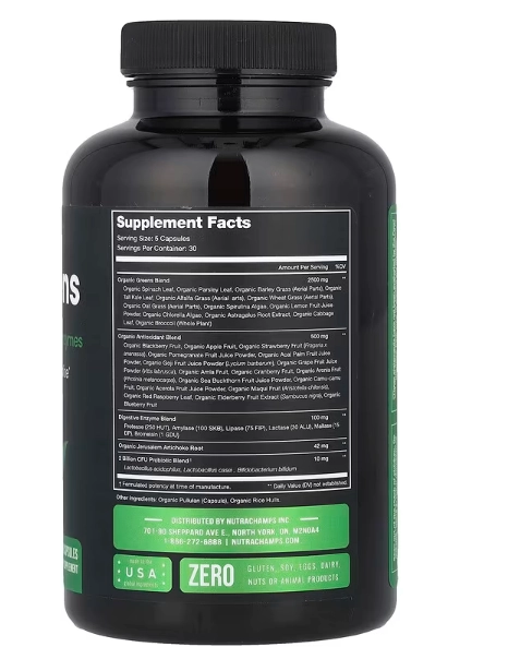 Superverdes com Superalimentos, Probióticos e Enzimas, 150 Cápsulas, NutraChamps