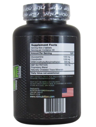 Glucosamina 1500mg, Condroitina 1200mg, com Msm, Saúde das Articulações, 60 Comprimidos, NBF Nutrition