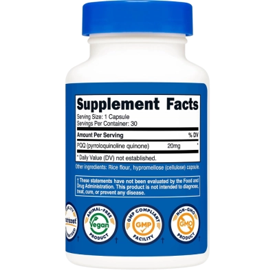  PQQ, Suporte Mitocondrial, 20mg, 30 Cápsulas, Nutricost 