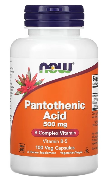 Ácido Pantotênico 500mg, 100 Cápsulas, Now