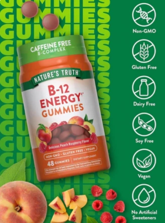 Energia B-12, Com vitaminas B, L-Carnitina e Ashwagandha, 48 gomas, Nature's Truth