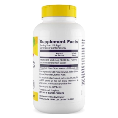 Vitamina D3, 10,000 IU, 360 Cápsulas - Healthy Origins