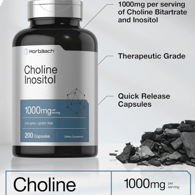 Colina + Inositol, 1000mg, Saúde Cognitiva e Metabolismo, 200 Cápsulas, Horbaach
