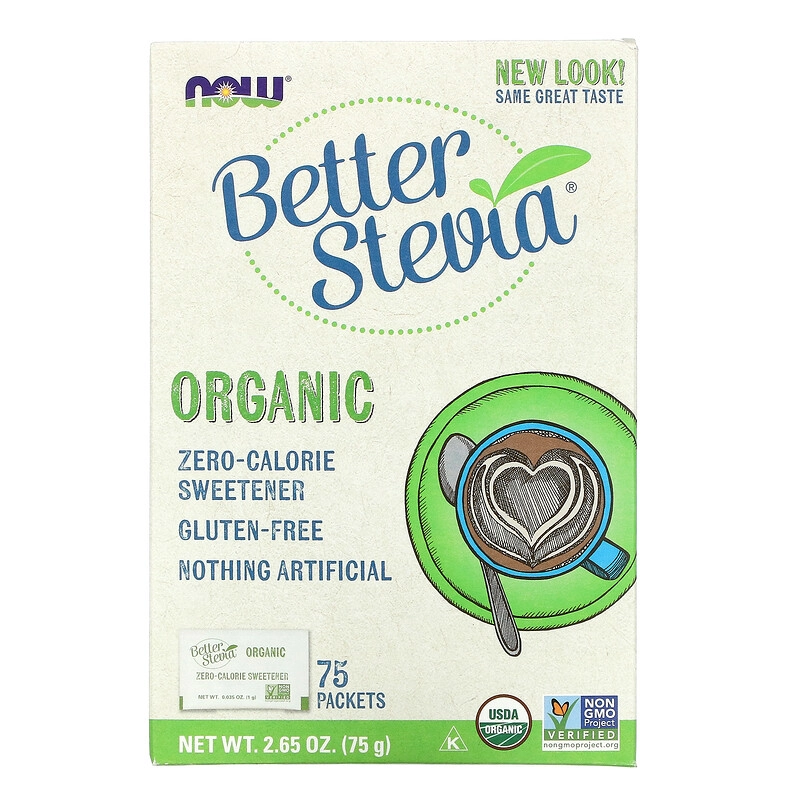Adoçante com Zero Calorias, Orgânico, 75 Pacotes, 75g, Better Stevia, Now