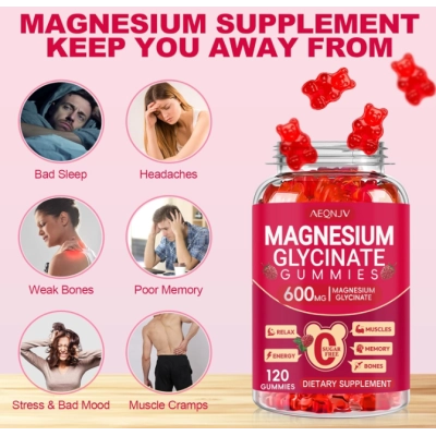 Magnésio Glicinato 600mg, com L-treonato, 120 Gomas Sabor Framboesa, AEQNJV