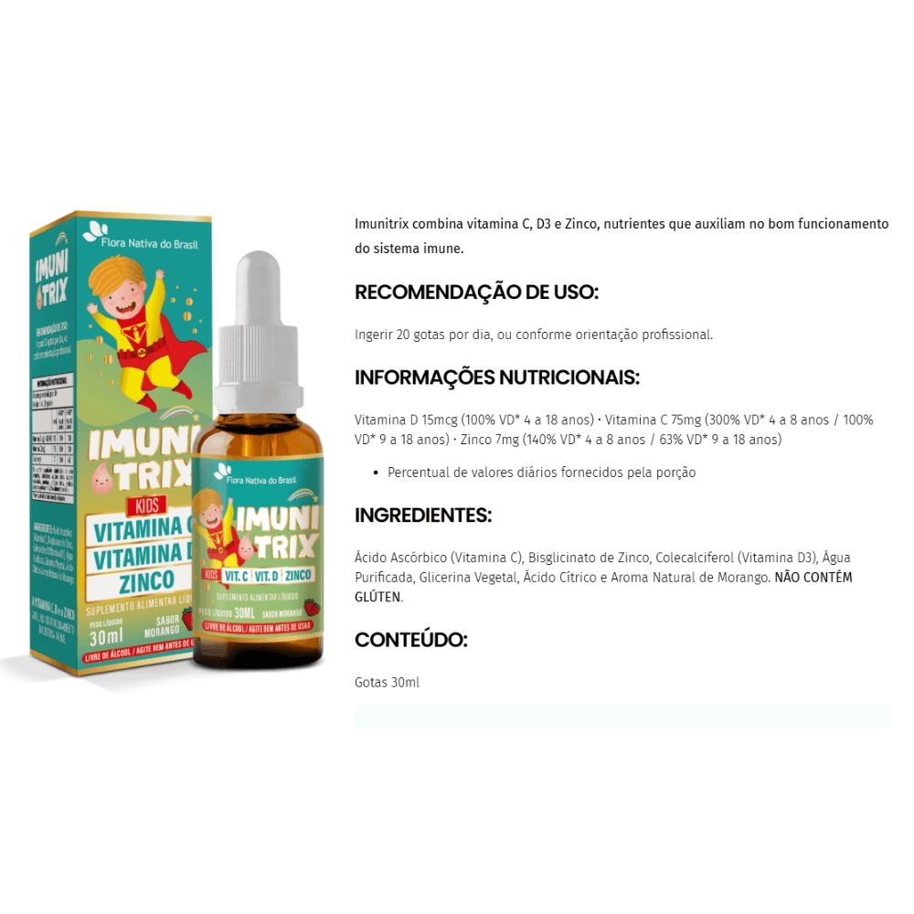 Imunitrix ( Vitamina C, D3 E Zinco) 30ml - Flora Nativa do Brasil
