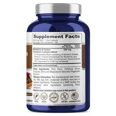 Berberina com Extrato de Canela Ceylon, 5000mg, 180 Cápsulas, NusaPure