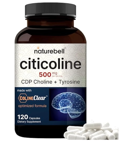 Citicoline CDP Choline 500mg, + Tirosina 50mg, 120 Cápsulas, NatureBell