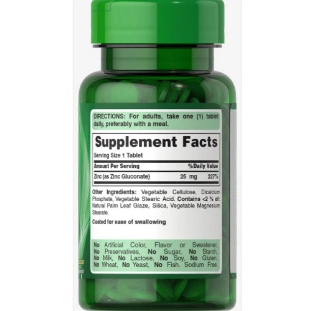 Gluconato de Zinco 25mg, 100 comprimidos, Puritan's Pride