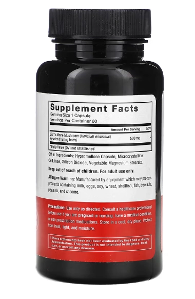 Lion's Mane, Juba de Leão, 500mg, 60 Cápsulas, Force Factor