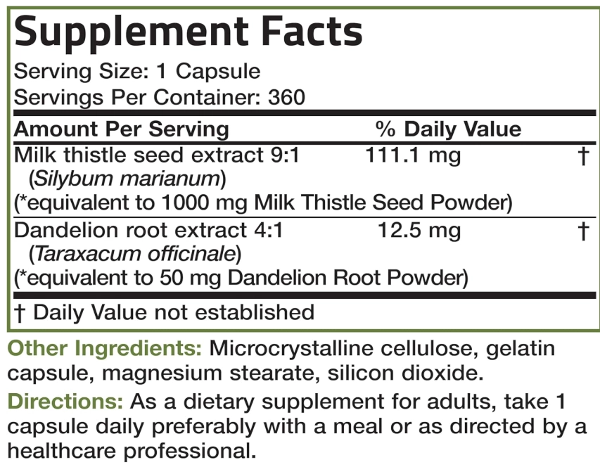 Milk Thistle, Silymarin e Raiz de Dente de Leão, 360 Cápsulas, Bronson